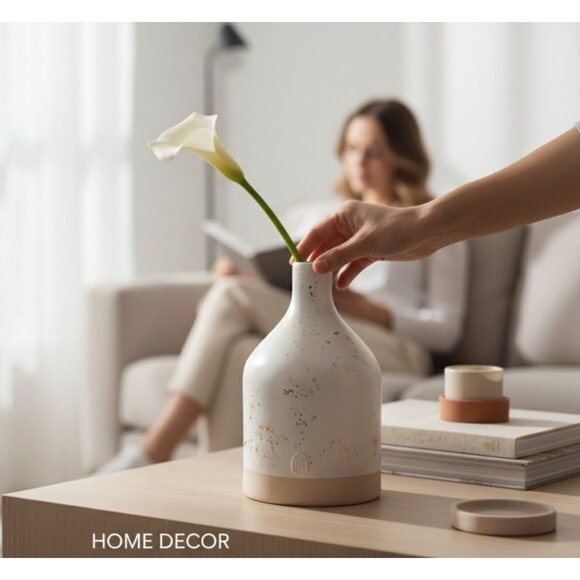 Hearth & Hand With Magnolia Stoneware Vase White & Gold Splatter - Picture 2 of 10